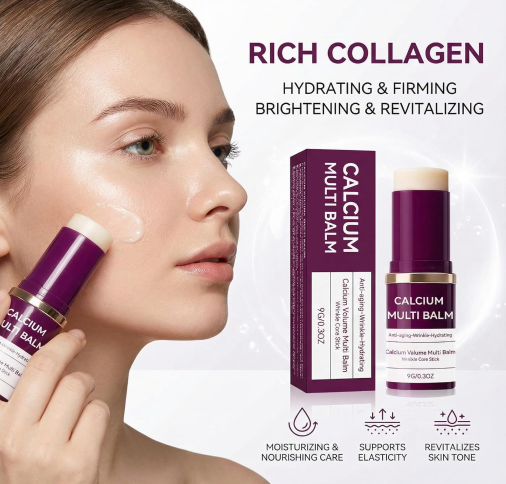 Calcium Multi Bálsamo hidratante todo en uno con calcio y colágeno, reparación de la piel antienvejecimiento para cara, ojos, labios, cuello, cuidado de la piel portátil hidratante, paquete de 2