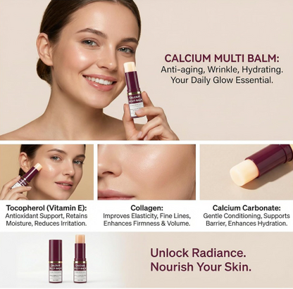 Calcium Multi Bálsamo hidratante todo en uno con calcio y colágeno, reparación de la piel antienvejecimiento para cara, ojos, labios, cuello, cuidado de la piel portátil hidratante, paquete de 2