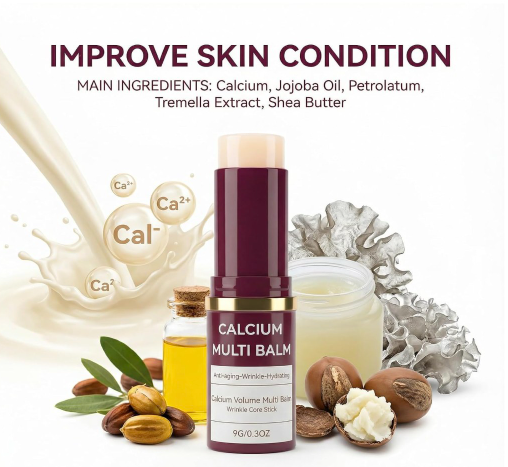 Calcium Multi Bálsamo hidratante todo en uno con calcio y colágeno, reparación de la piel antienvejecimiento para cara, ojos, labios, cuello, cuidado de la piel portátil hidratante, paquete de 2