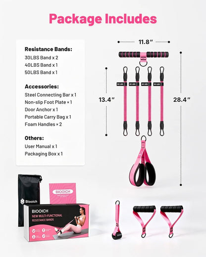 Banda de resistencia de pedal multifunción con mango, 4 bandas de resistencia ajustables de tubo para abdomen, cintura, brazo, núcleo/ABS